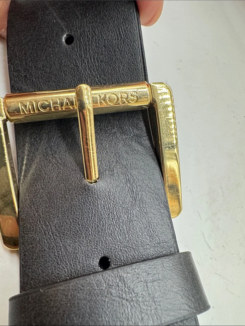 Michael Kors Classic Black Leather Belt with Gold Buckle Size L
